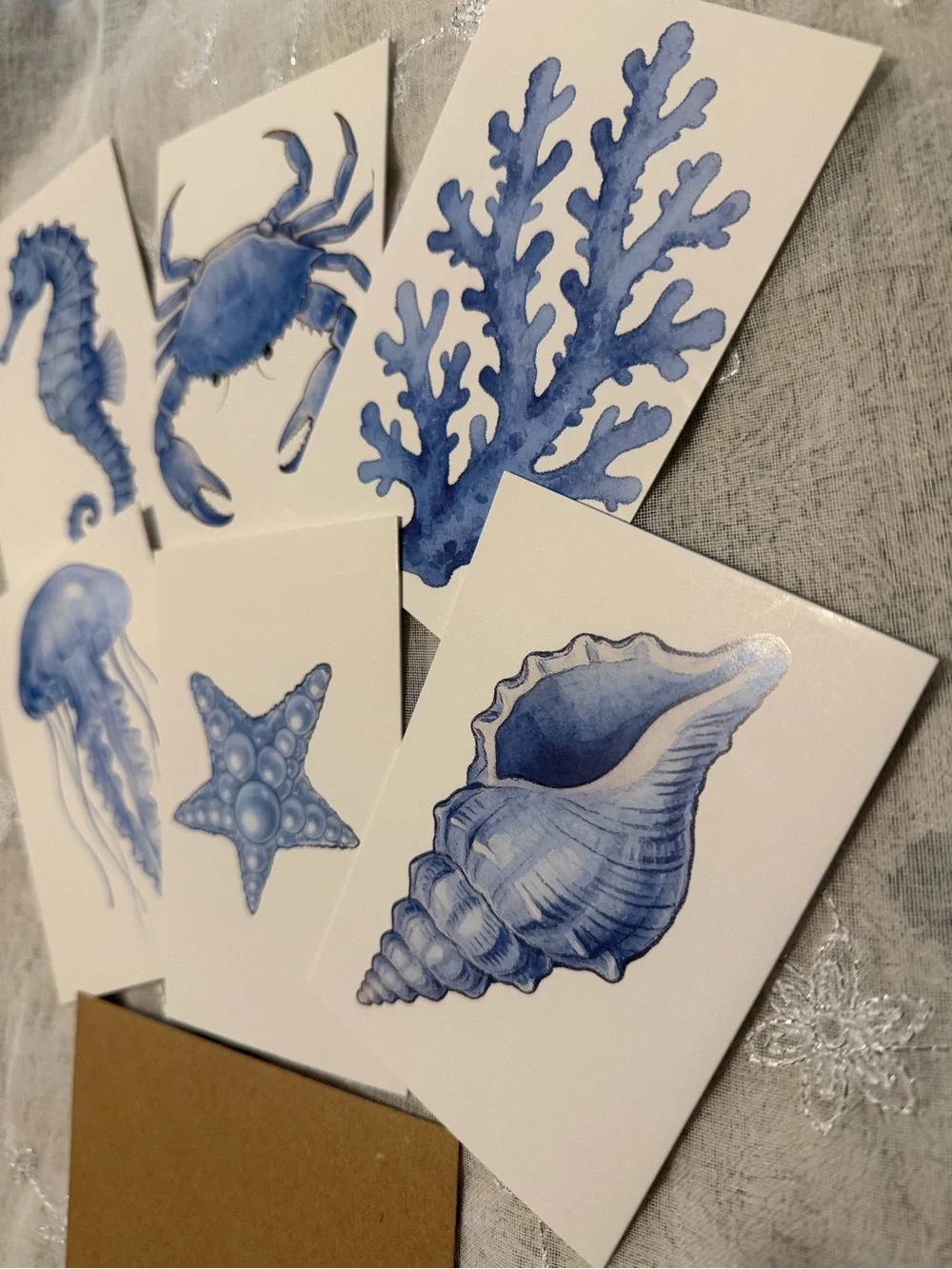 6 pc Coastal Blue Sea Life Notecard Set -